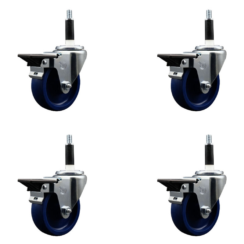 Ensemble de roulettes extensibles pivotantes en poly avec frein SCC PLB 4 po x 7/8 po