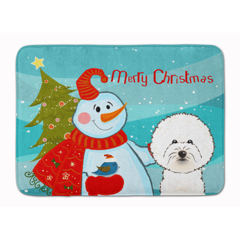 Tapis pour salle de bain en mousse à mémoire bichon frisé bonhomme de neige bichon
