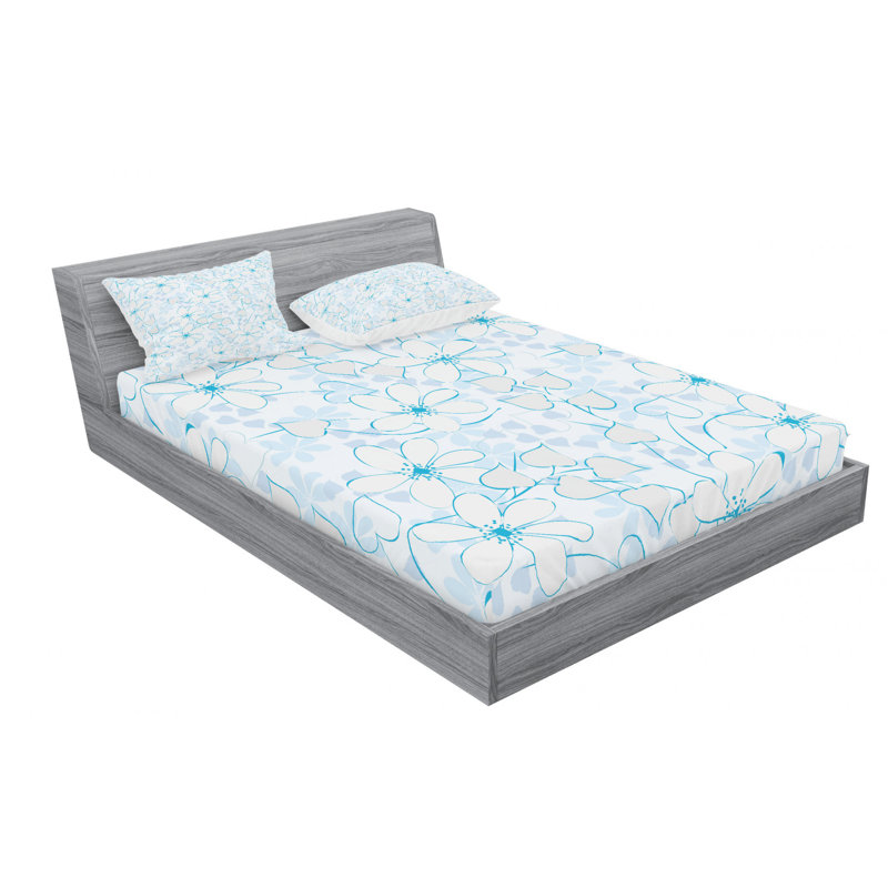 Microfiber Floral Sheet Set, Queen Sheet Set with Fitted Sheet