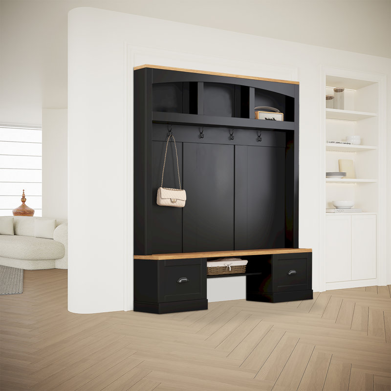 Hall Tree with Open Storage, Black