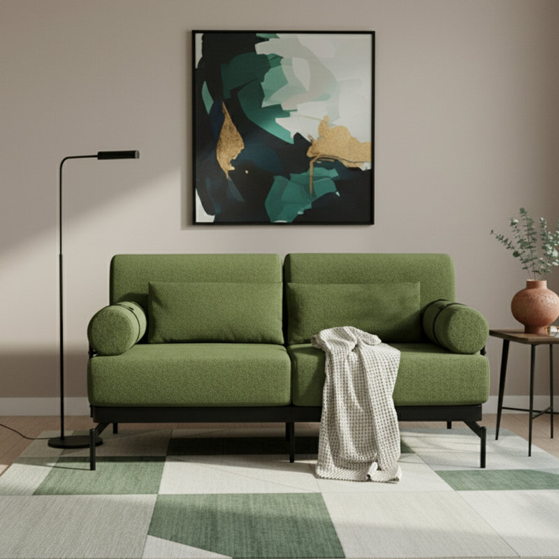  Causeuse moderne en chenille 59 po l 59 po avec ports USB flexibles et accoudoirs cylindriques, vert, Vert