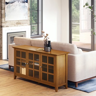 Acadian 62"W Solid Wood Transitional Storage Cabinet with Glass Doors and Adjustable Shelves