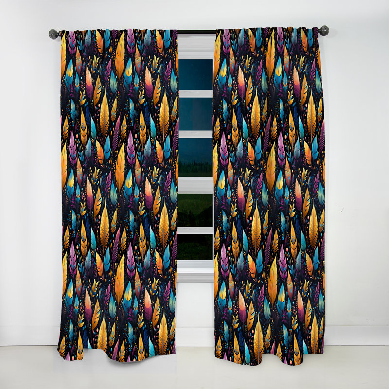 Tribal Dreamscape Feather Boho Motif III - Rideau obscurcissant abstrait Boho - 1 panneaux, L 52 po x L 84 po