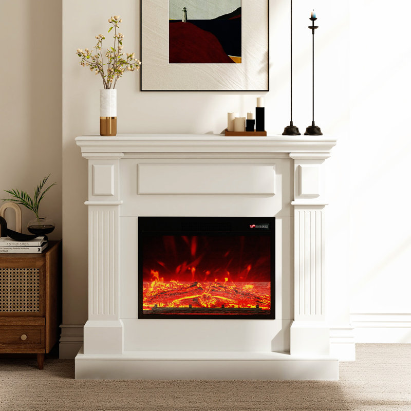Electric Fireplace With Mantel, 1400W Faux Fireplace, Highly Realistic 3d Flame, Adjustable Temp, With Timer