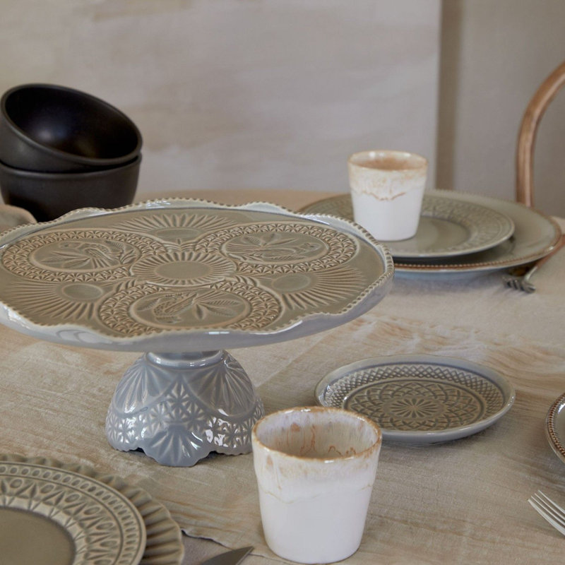 Cristal Stoneware Cake Stand, Nacar