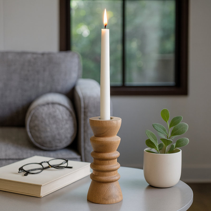 Porte-bougie effilé en bois Modern Modern, H 6 po x l 2,5 po x P 2,5 po