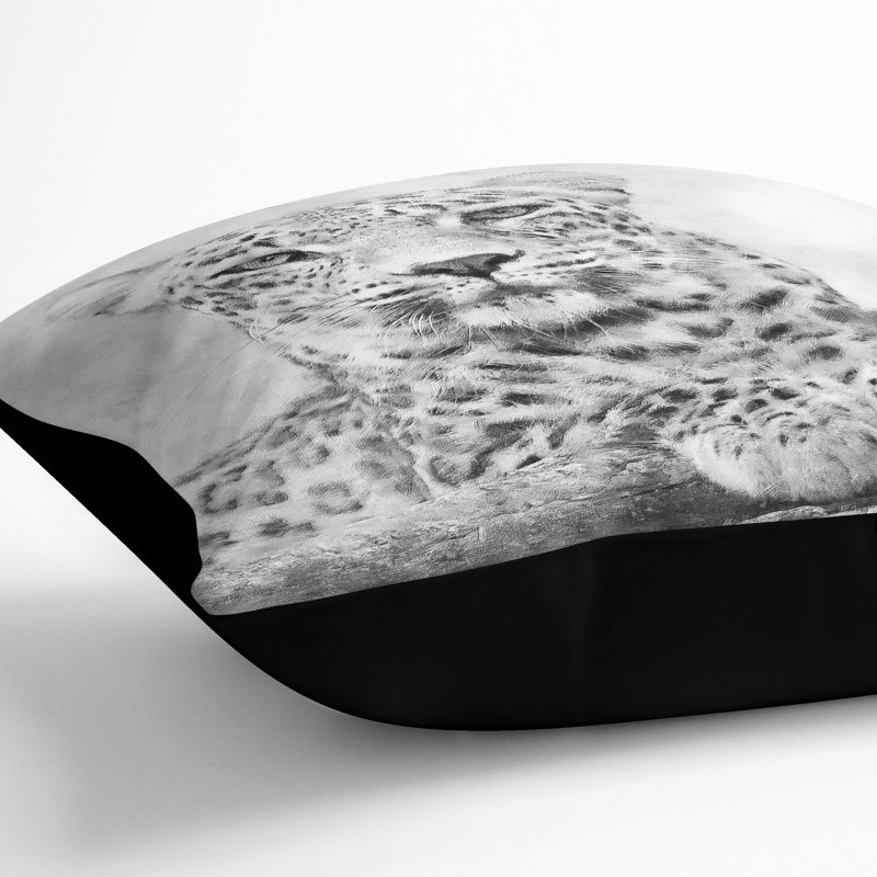 Leopard Resting Painting Cushion with Filling, Black, 55cm H x 55cm W x 20cm D