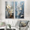 Ensemble de 2 décorations murales grises et bleues