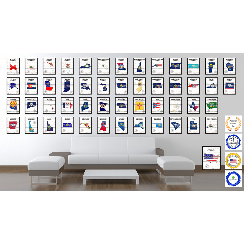 Connecticut State Vintage Flag - Reproduction d'art graphique sur toile encadrée, H 9 po x l 7 po x P 1,2 po