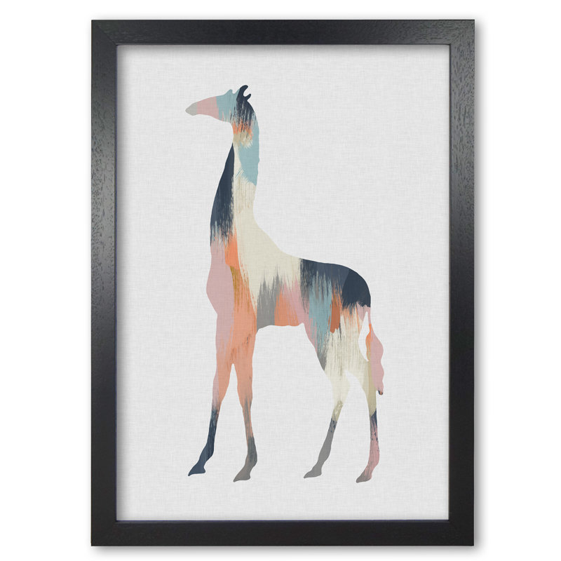 Pastel Giraffe - Print, 85 cm H x 60 cm W x 5 cm D, Black Grain Frame