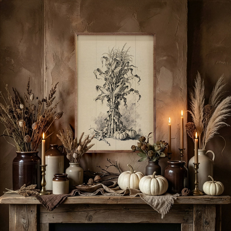 Corn Shock And Pumpkins, H 16 po x l 10 po
