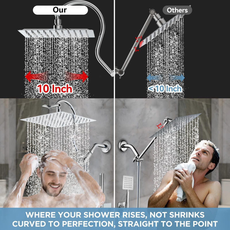 All Metal Dual Shower Heads Combo With Curved Extension Arm, Chrome