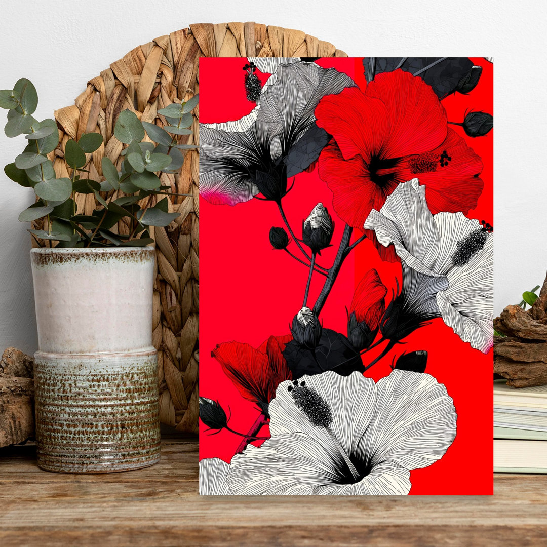 Red Black Hibiscus Bloom Bold Modern Vibrant Hibiscus Flower Nature Wall Art Print