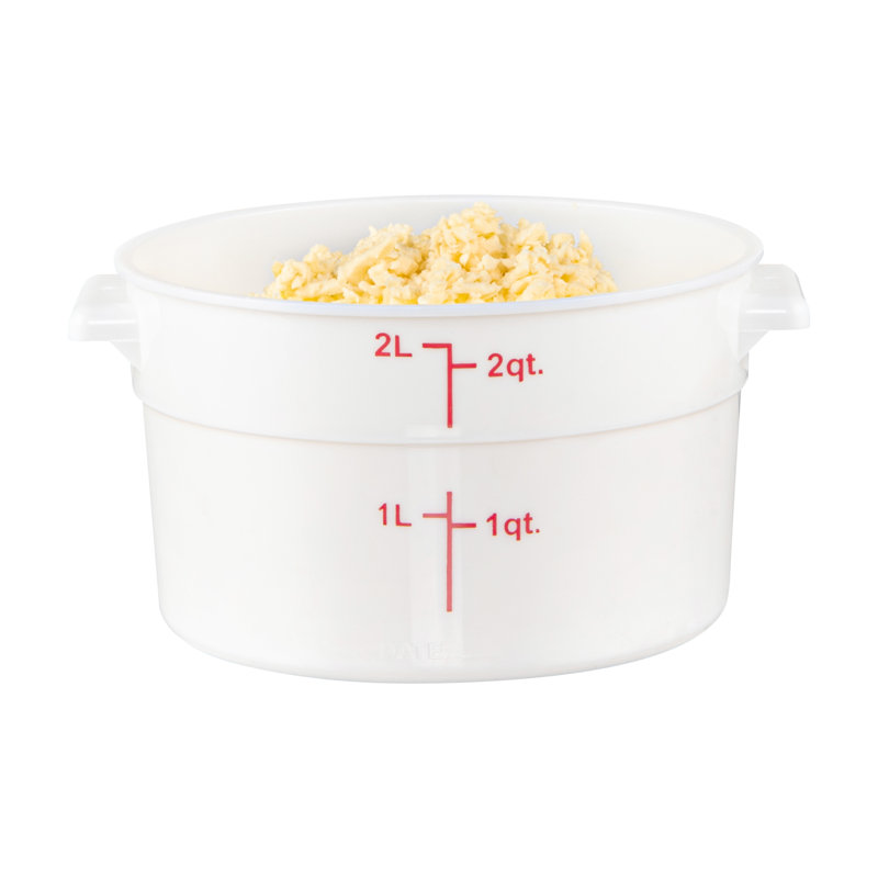 Contenant alimentaire de 2 pintes pour restaurant, 1 contenant blanc - couvercles vendus séparément, marqueurs de volume rouges, boîte à vaisselle, poignées latérales, pour ranger les aliments
