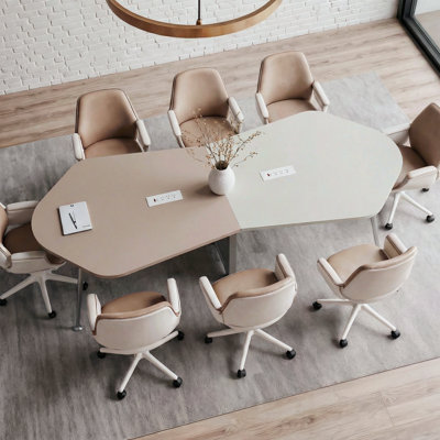 Okeysen 110" Infinity Shape Conference Table with 2 Outlets, Modern Irregular Meeting Desk