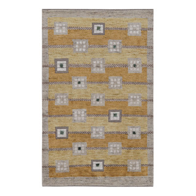 Scandinavian Hand Knotted Wool Geometric Area Rug