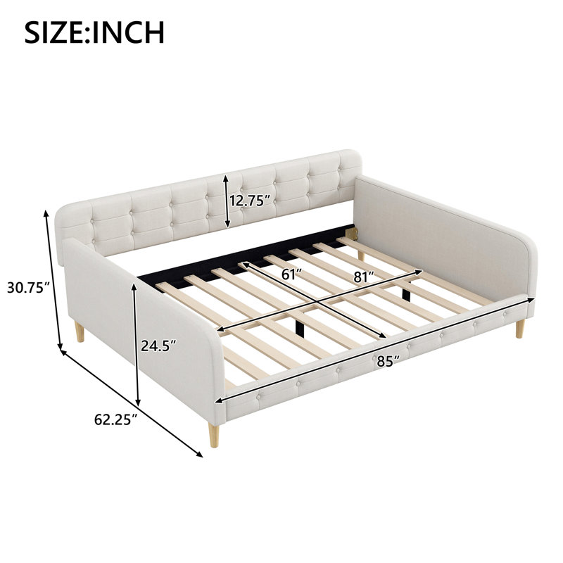 Base de lit tapissier beige avec 4 pieds de soutien