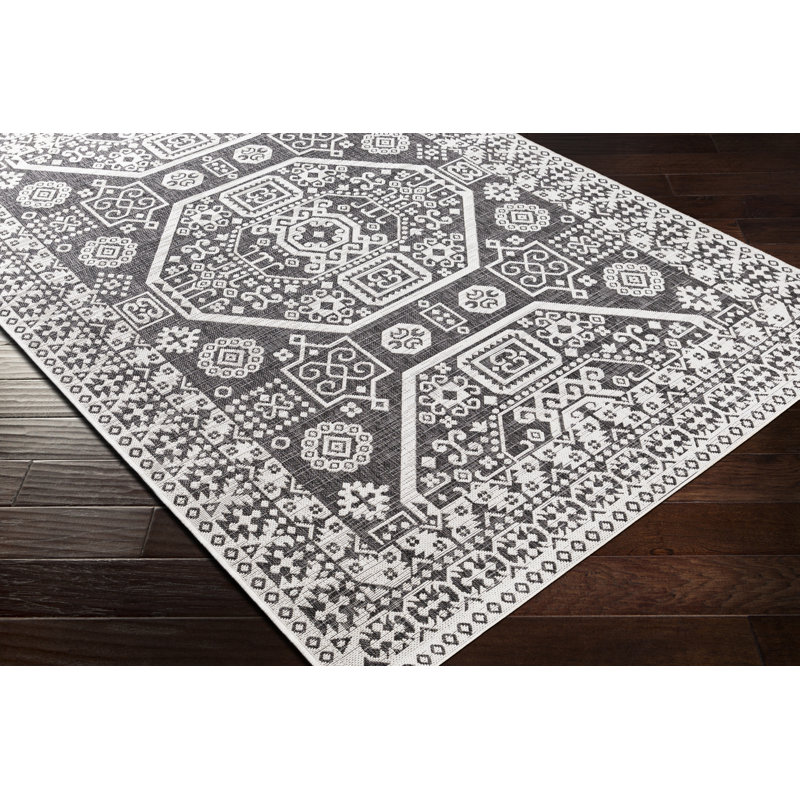 Tapis d'intérieur / extérieur noir / taupe Chasity, Tapis de couloir 2 pi 7 po x 12 pi