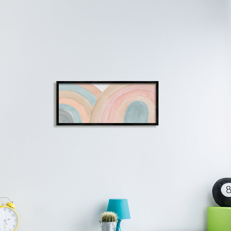 «Subtle Rainbow Arches Layered Blue Brown Red» par Emily Navas - Peinture, H 13 po x l 30 po, Giclée encadrée noir minuit