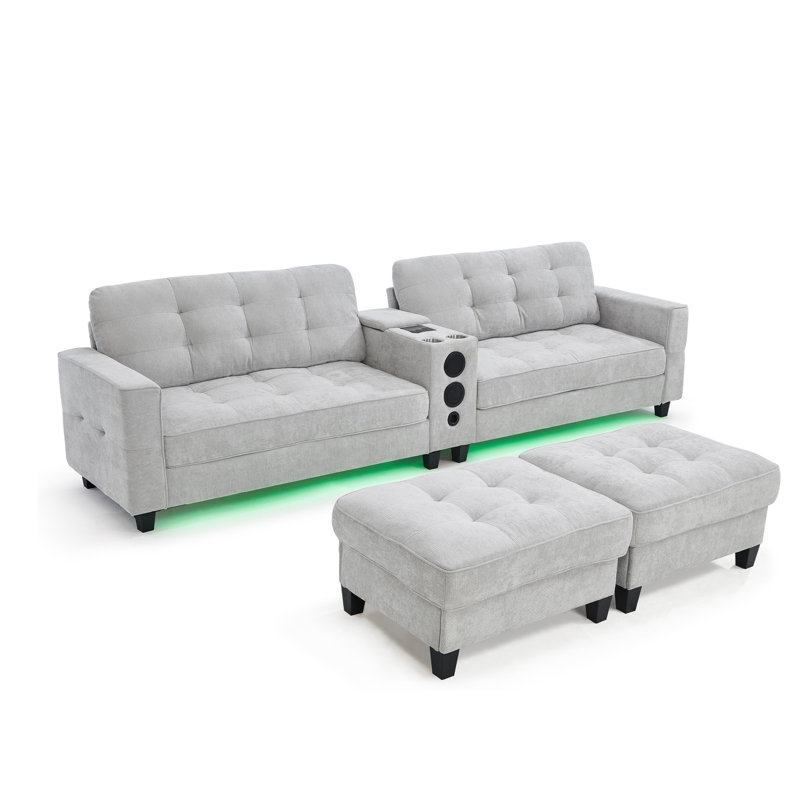 Canapé modulaire en forme de U 126 po avec chargement sans fil 126 po, Chenille gris pâle