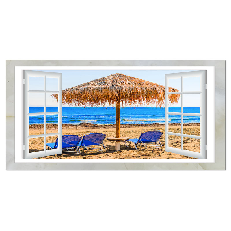 «Window Open to Beach Hut with Chairs», impression sur toile tendue, H 28 x l 60 po x P 1 po