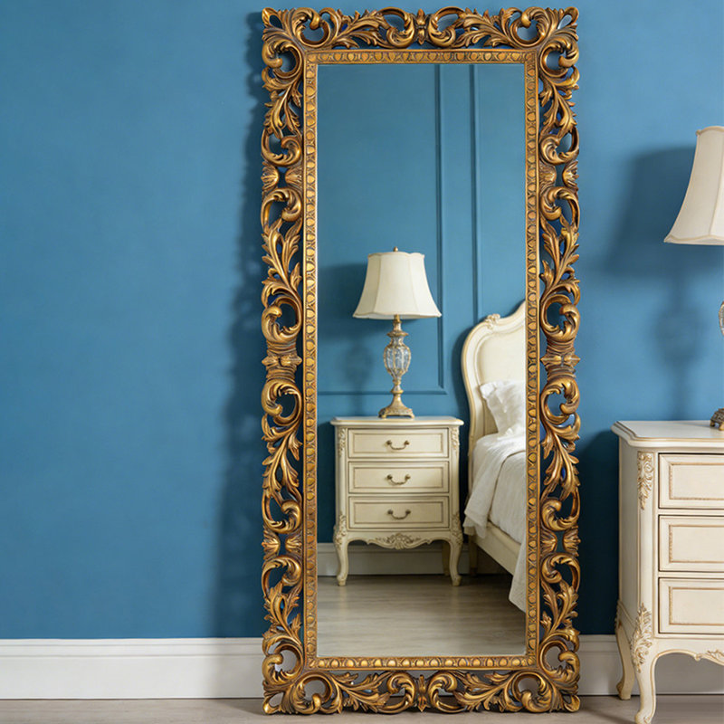 European-style full-length mirror wall-mounted frame carved floor-standing mirror full-length mirror, 78.74" H x 39.37" W