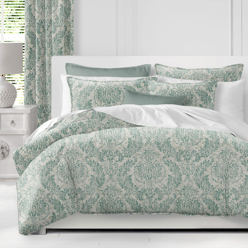 Bordeau Linen Duvet Cover Set, Queen Duvet Cover + 2 Queen Shams, Mist