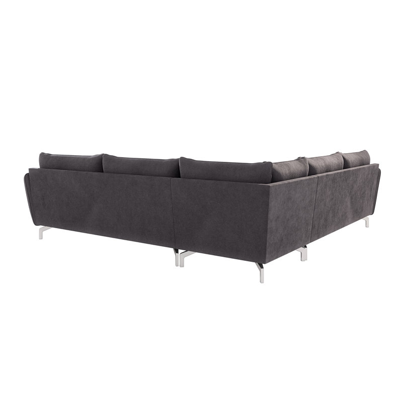 Modern L-shape Corner Sofa  with Silver Metal Legs, Graphite