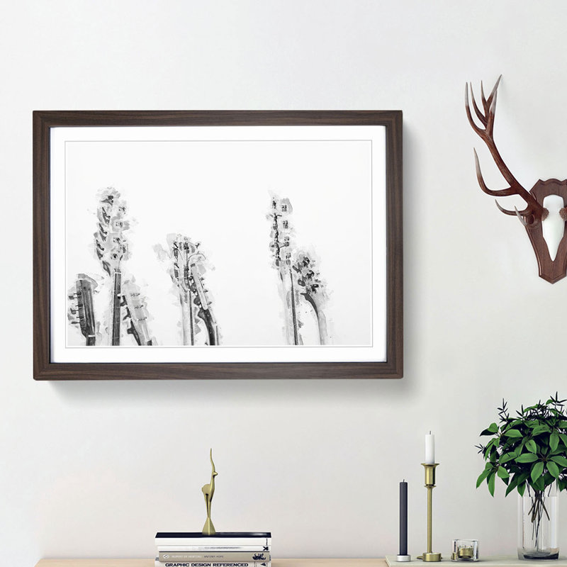Multiple Guitars in Abstract - Framed Print, 36cm H x 48cm W x 2cm D, Walnut Framed