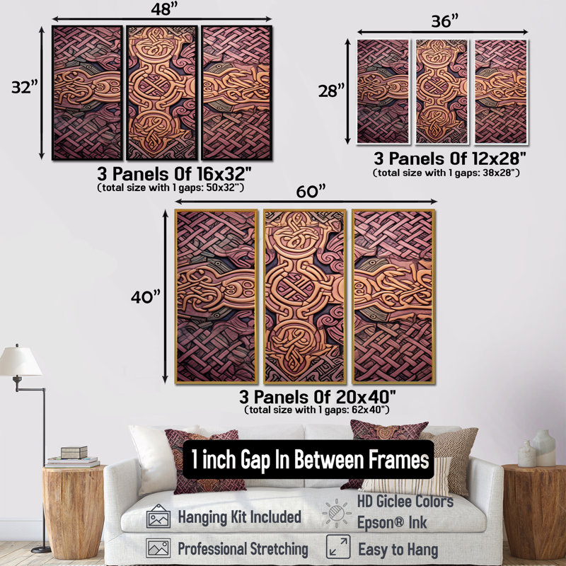 Celtic Pink Cross - ensemble de décoration murale géométrique, Doré, H 32 po x l 48 po