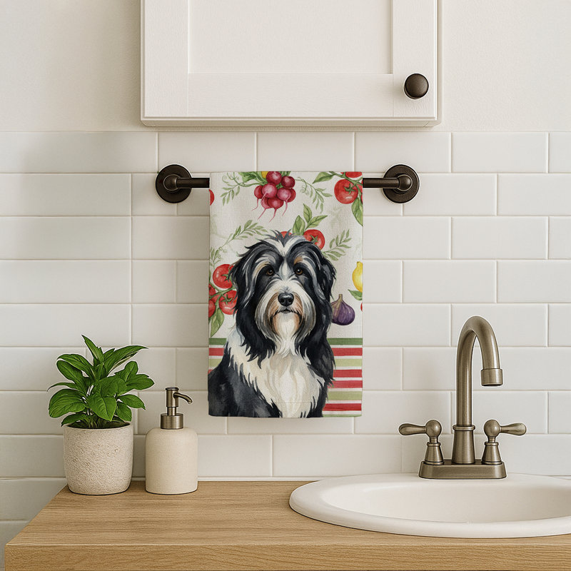 Black Bearded Collie Vegetables Kitchen Towel, Black Bearded Collie