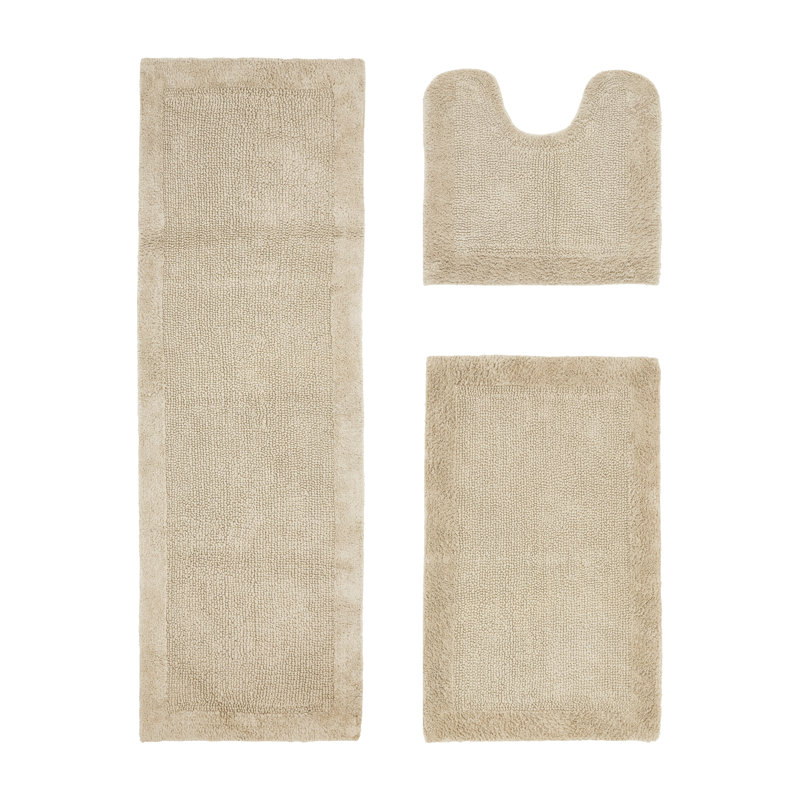 Merkel 100% Cotton Tufted Premium 3 Piece Bathroom Rug Set Machine Washable Extra Soft & Absorbent Reversible Bath Rug, Sand