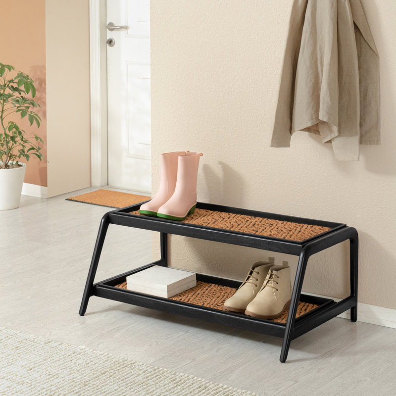 Support à bottes en bois massif de qualité supérieure avec tapis en fibre de coco naturelle - Rangement pour chaussures