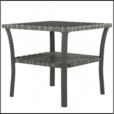 Table d'appoint, table de bout d'extérieur avec tablette de rangement, structure en aluminium, plateau en verre trempé, conception résistante aux intempéries