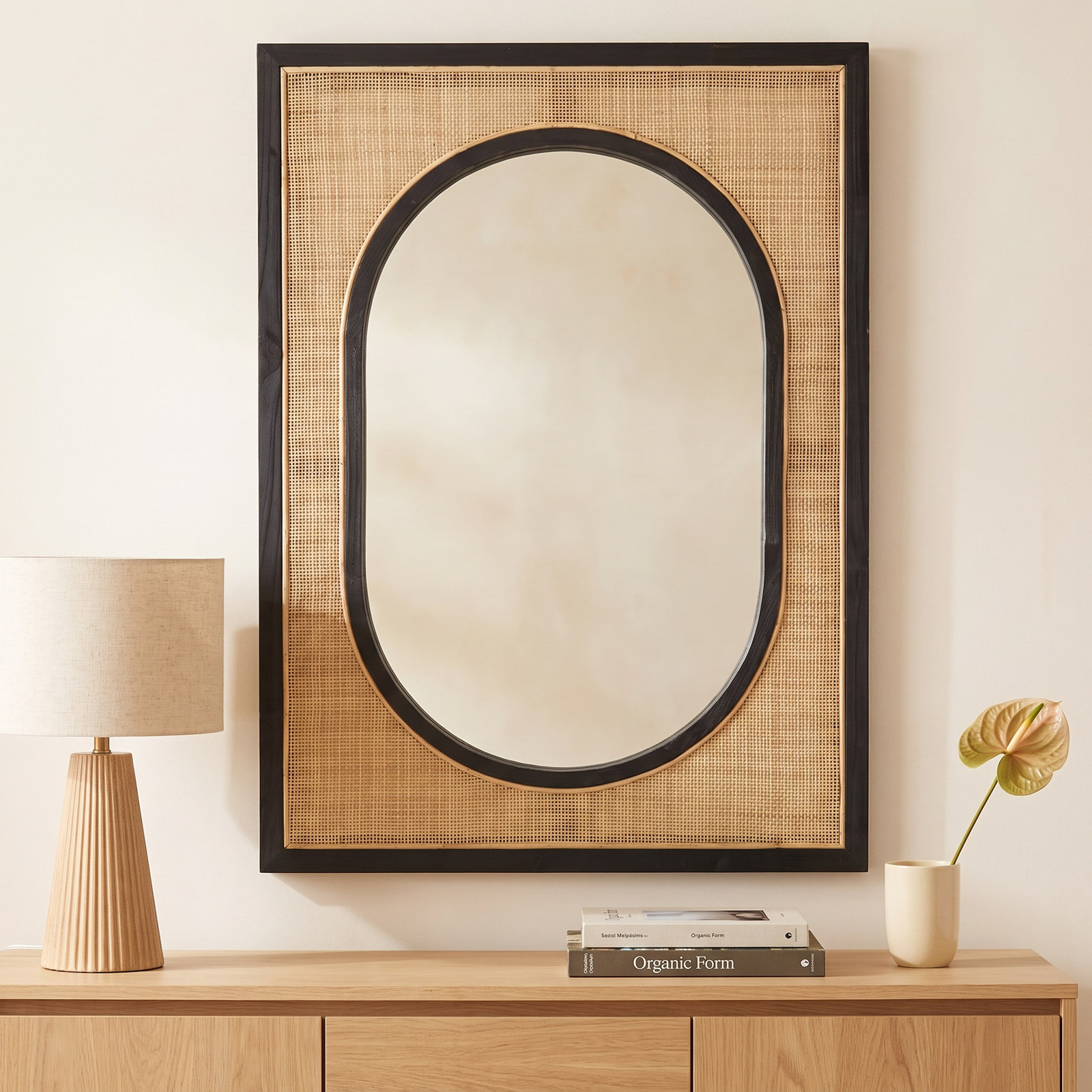 Nela Wicker / Rattan Rectangle Wall Mirror, 41.5" x 30"
