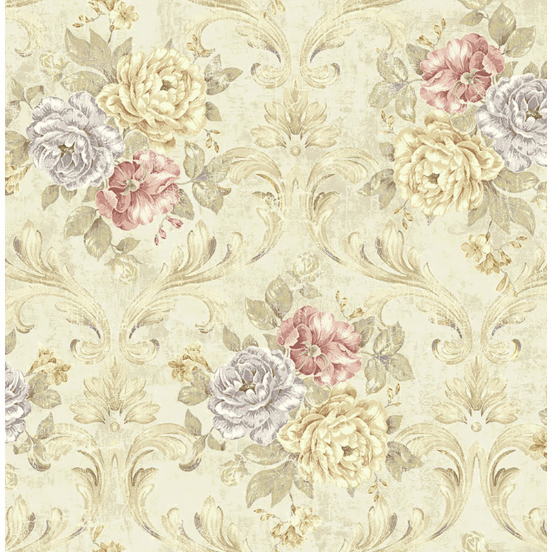 Papier peint à motif de treillis floral parchemin et parchemin métallique Seabrook Design