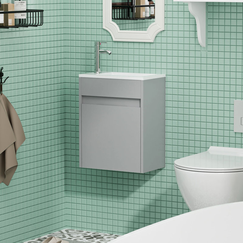 Ensemble de meuble-lavabo mural simple 16 po avec plateau en résine Angelize, robinet économiseur d'eau, siphon en P Angelize