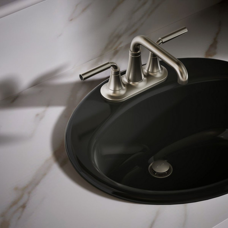 Farmington Metal Oval Drop-In Bathroom Sink with Overflow, Black, 4" Center