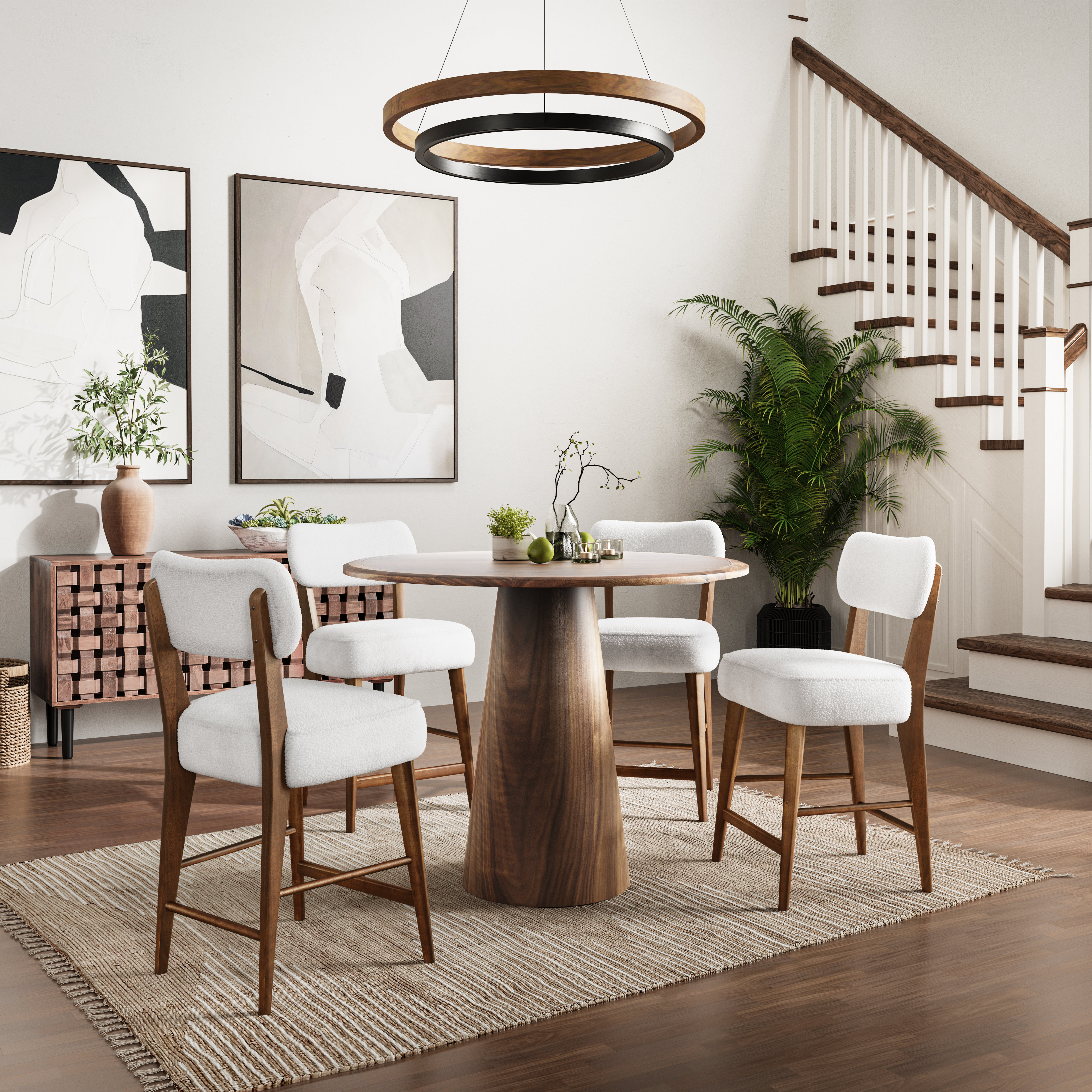 George Oliver Traiden Mid Century Modern Pedestal 5 Piece Counter Dining Set Walnut Reviews Wayfair