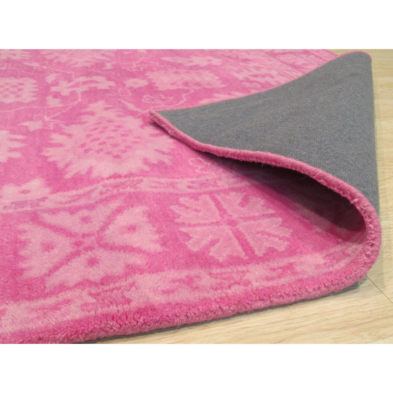 Tapis rose en laine touffeté à la main Daaniyal, Rectangle 7 pi 9 po x 9 pi 9 po