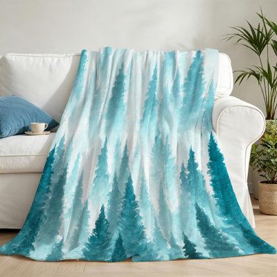 Blue Ultra Soft Flannel Fleece Throw Blanket,Watercolor Painting of Single-Sided Print