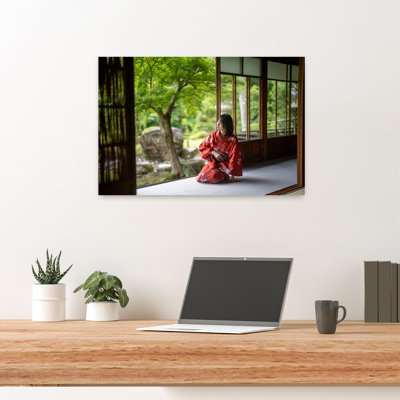 Woman In Japanese Garden Elegant Peaceful Serene Nature Architecture Wall Art Print