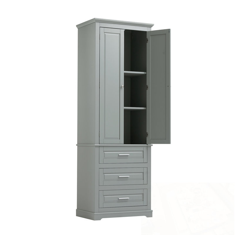 Tall Storage Cabinet With Three Drawers For Bathroom/Office, Gray