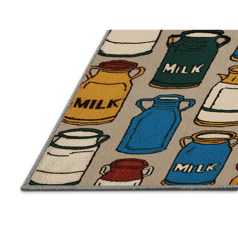 Washable Milk Cans Farm Area Rug, Square 8'