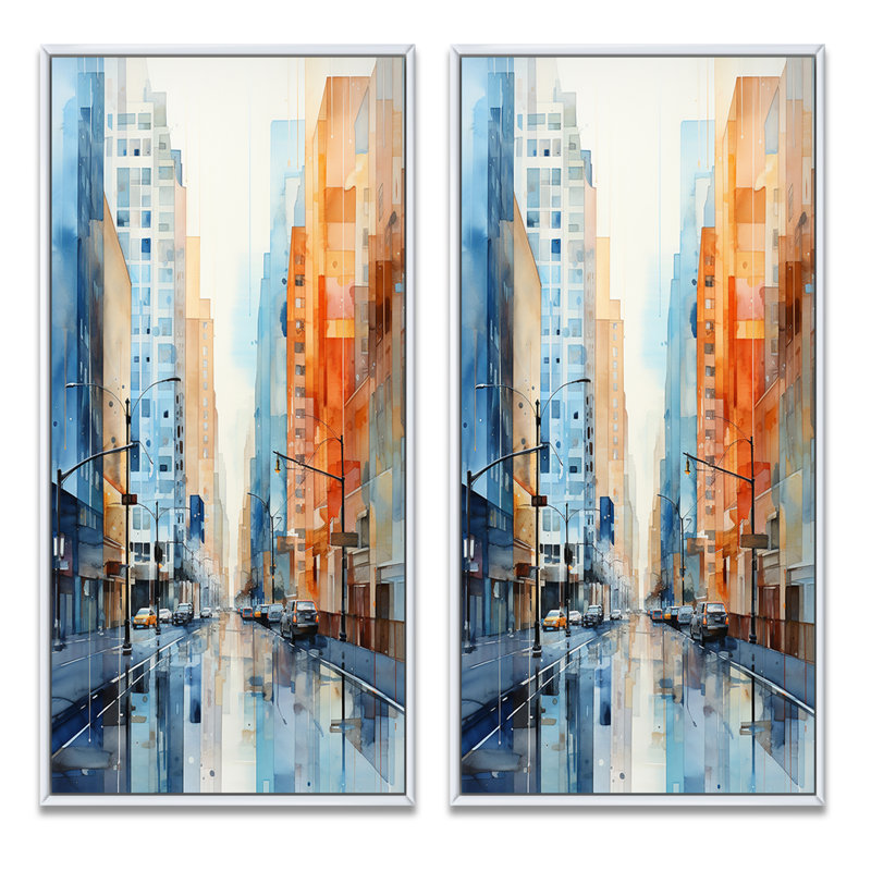 «Skyscrapers Urban Heights», 2 pièces, Cadre blanc, H 32 po x l 32 po