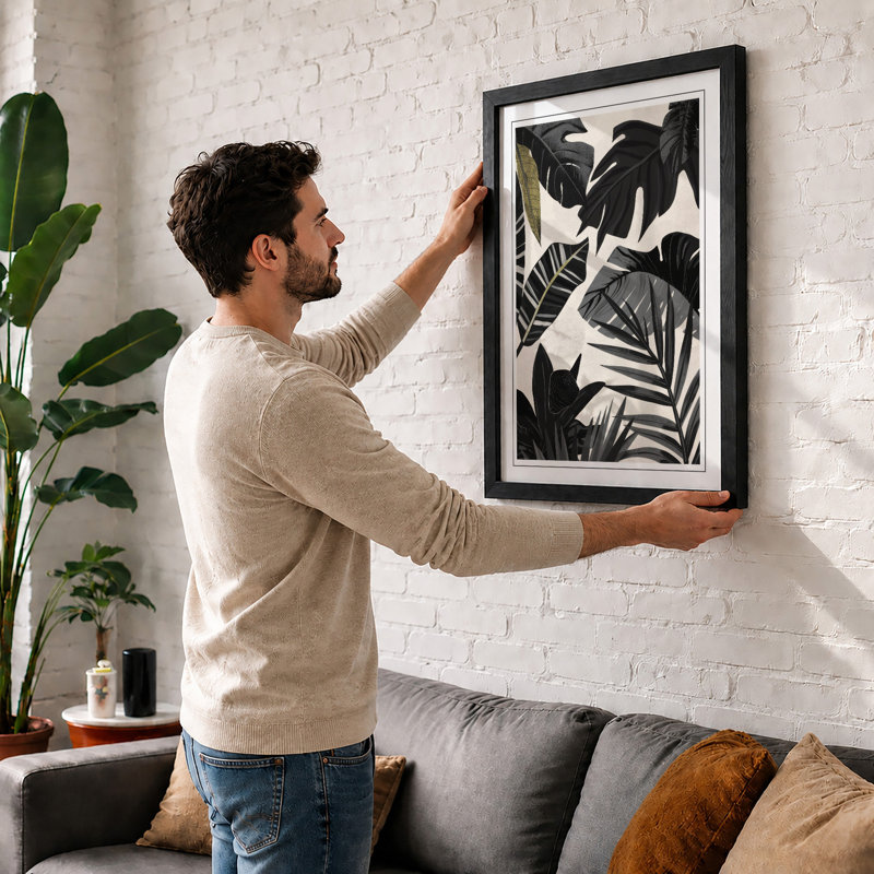 Tropical Leaves Study Botanical - Framed Print, A4 - 29.7 x 21.0 cm, Black