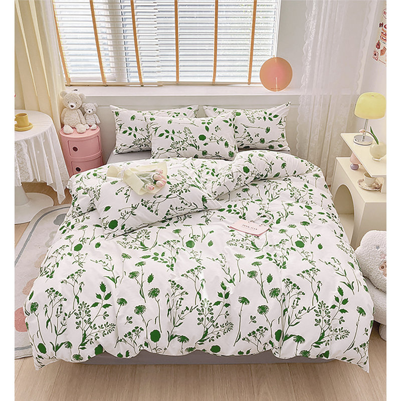 Floral Comforter Set Botanical Flower Bedding Set, Queen Comforter + 2 Standard Pillowcases, White Sage Floral