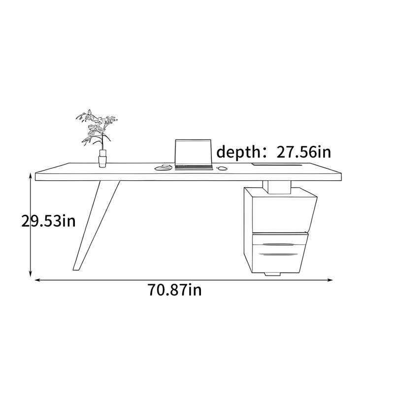 Bureau italien minimaliste, H 29,53 po x l 70,87 po x P 27,56 po