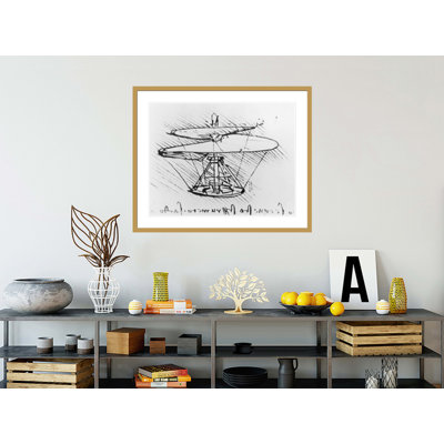 Détail d'une conception pour une machine volante par Leonardo Da Vinci - Impression Giclée encadrée
