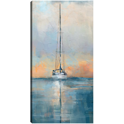 Twilight Reflection by Studio Arts, 48x25", Large Oversized Sailboat At Pink Golden Twilight Reflection Canvas Wall Art Print